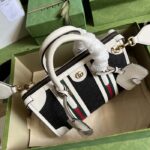 Gucci Unsiex GG Bauletto Small Top Handle Bag Black White Original GG Canvas – Image 4