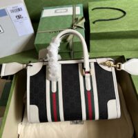 Gucci Unsiex GG Bauletto Small Top Handle Bag Black White Original GG Canvas (1)