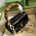 Gucci Women Bamboo 1947 Mini Top Handle Bag Black Patent Leather - Imagen 3