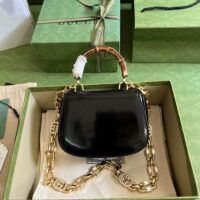 Gucci Women Bamboo 1947 Mini Top Handle Bag Black Patent Leather (1)