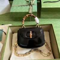 Gucci Women Bamboo 1947 Mini Top Handle Bag Black Patent Leather (1)