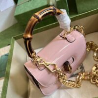 Gucci Women Bamboo 1947 Mini Top Handle Bag Light Pink Patent Leather (1)