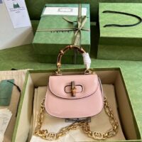 Gucci Women Bamboo 1947 Mini Top Handle Bag Light Pink Patent Leather (1)