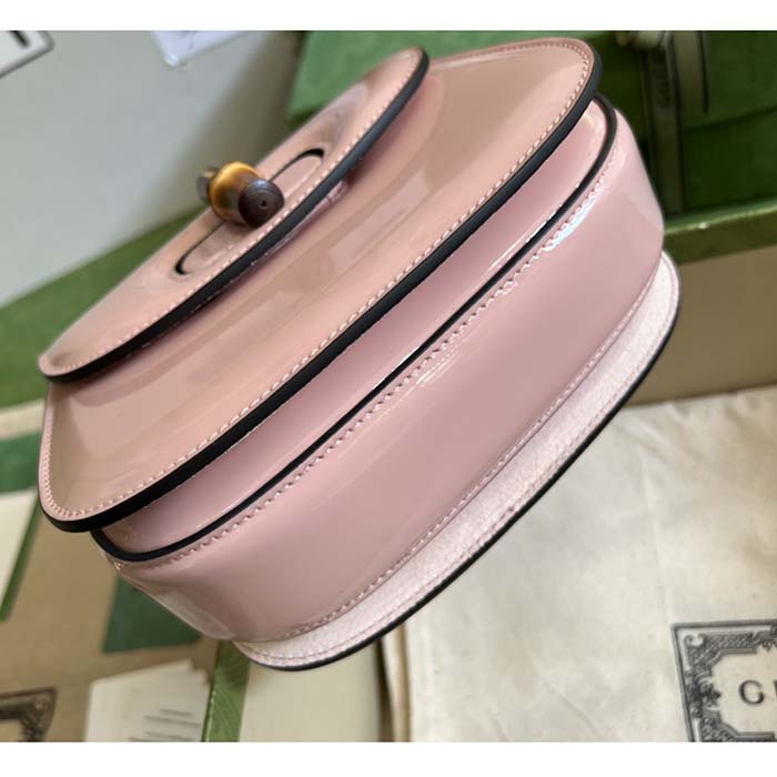 Gucci Women Bamboo 1947 Mini Top Handle Bag Light Pink Patent Leather (7)