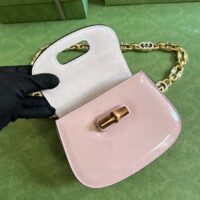 Gucci Women Bamboo 1947 Mini Top Handle Bag Light Pink Patent Leather (1)