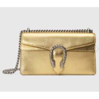 Gucci Women Dionysus Small Shoulder Bag Gold Lamé Leather Tiger Head