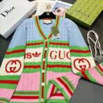 Gucci Men GG Adidas x Gucci Wool Cardigan Pink Blue Cable Stitch V-Neck - Image 3