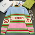 Gucci Men GG Adidas x Gucci Wool Cardigan Pink Blue Cable Stitch V-Neck - Image 4
