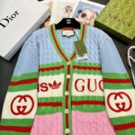 Gucci Men GG Adidas x Gucci Wool Cardigan Pink Blue Cable Stitch V-Neck - Image 5