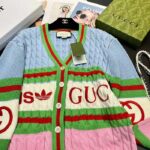 Gucci Men GG Adidas x Gucci Wool Cardigan Pink Blue Cable Stitch V-Neck - Image 6
