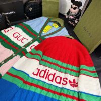 Gucci Women GG Adidas x Gucci Wool Sweater Blue Orange Cable Stitch Crewneck (4)