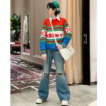 Gucci Women GG Adidas x Gucci Wool Sweater Blue Orange Cable Stitch Crewneck – Bild 13