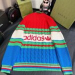 Gucci Women GG Adidas x Gucci Wool Sweater Blue Orange Cable Stitch Crewneck – Bild 3