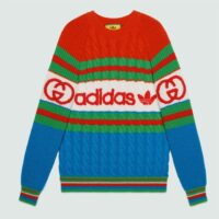 Gucci Women GG Adidas x Gucci Wool Sweater Blue Orange Cable Stitch Crewneck (4)