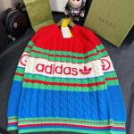 Gucci Women GG Adidas x Gucci Wool Sweater Blue Orange Cable Stitch Crewneck – Bild 2