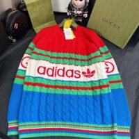 Gucci Women GG Adidas x Gucci Wool Sweater Blue Orange Cable Stitch Crewneck (4)