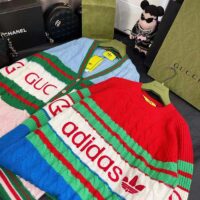 Gucci Women GG Adidas x Gucci Wool Sweater Blue Orange Cable Stitch Crewneck (4)