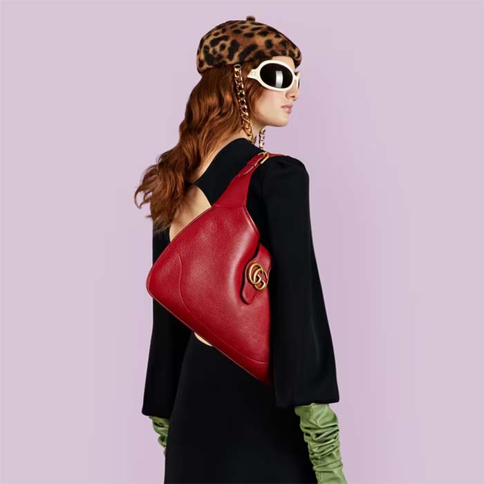 Gucci Women GG Aphrodite Medium Shoulder Bag Red Soft Leather Double G (2)