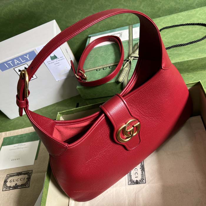 Gucci Women GG Aphrodite Medium Shoulder Bag Red Soft Leather Double G (5)
