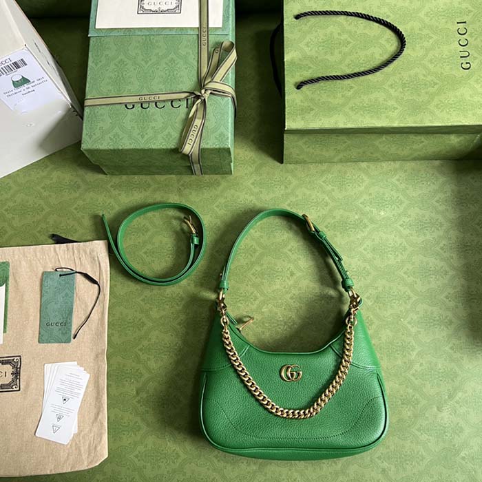 Gucci Women GG Aphrodite Small Shoulder Bag Green Soft Leather Double G (1)