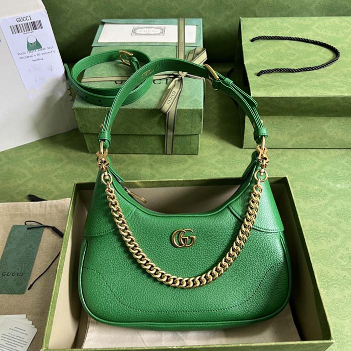 Gucci Women GG Aphrodite Small Shoulder Bag Green Soft Leather Double G (4)