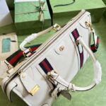 Gucci Unisex GG Bauletto Medium Top Handle Bag White Leather Double G - Image 6