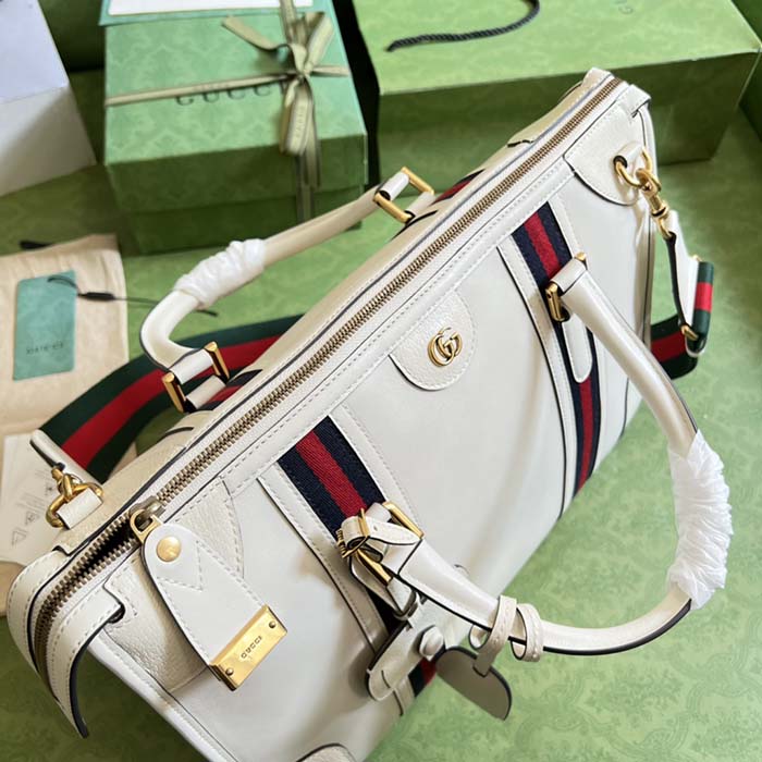 Gucci Women GG Bauletto Medium Top Handle Bag White Leather Double G (10)
