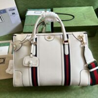 Gucci Women GG Bauletto Medium Top Handle Bag White Leather Double G (1)