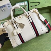 Gucci Women GG Bauletto Medium Top Handle Bag White Leather Double G (1)