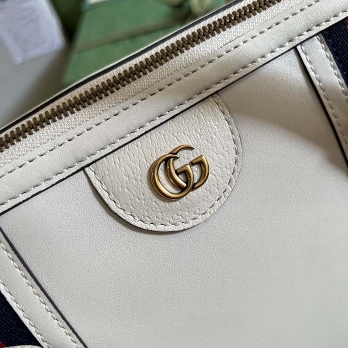 Gucci Women GG Bauletto Medium Top Handle Bag White Leather Double G (7)