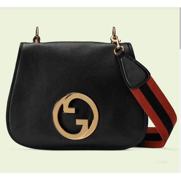 Gucci Women GG Blondie Medium Bag Black Leather Round Interlocking G
