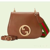 Gucci Women GG Blondie Medium Bag Brown Leather Round Interlocking G