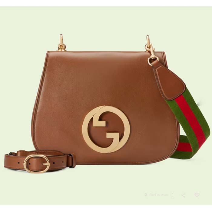 Gucci Women GG Blondie Medium Bag Brown Leather Round Interlocking G