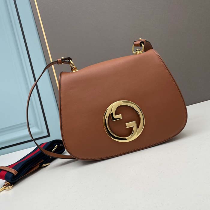 Gucci Women GG Blondie Medium Bag Brown Leather Round Interlocking G (5)