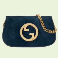 Gucci Women GG Blondie Shoulder Bag Deep Blue Suede Interlocking G (2)