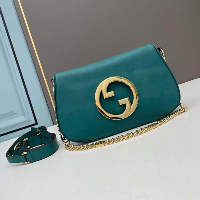 Gucci Women GG Blondie Shoulder Bag Deep Blue Suede Interlocking G (8)