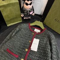 Gucci Women GG Cable Knit Wool Jacket Dark Green Collarless Wool Cotton (2)