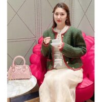 Gucci Women GG Cable Knit Wool Jacket Dark Green Collarless Wool Cotton (2)