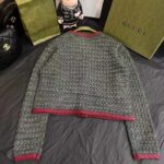 Gucci Women GG Cable Knit Wool Jacket Dark Green Collarless Wool Cotton - immagine 7