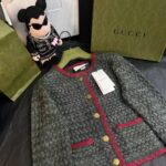 Gucci Women GG Cable Knit Wool Jacket Dark Green Collarless Wool Cotton - immagine 4