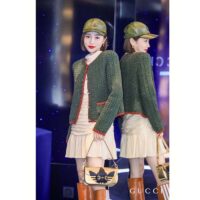 Gucci Women GG Cable Knit Wool Jacket Dark Green Collarless Wool Cotton (2)