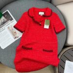 Gucci Women GG Cable Stitch Wool Dress Red Polo Collar Short Sleeves - Image 5