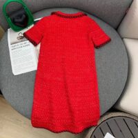 Gucci Women GG Cable Stitch Wool Dress Red Polo Collar Short Sleeves (7)