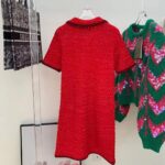 Gucci Women GG Cable Stitch Wool Dress Red Polo Collar Short Sleeves - Image 4