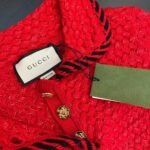 Gucci Women GG Cable Stitch Wool Dress Red Polo Collar Short Sleeves - Image 7