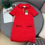 Gucci Women GG Cable Stitch Wool Dress Red Polo Collar Short Sleeves - Image 3
