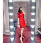 Gucci Women GG Cable Stitch Wool Dress Red Polo Collar Short Sleeves - Image 15