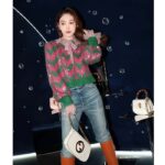 Gucci Women GG Chevron Wool Sequin Sweater Crewneck Mohair Polyamide Puffed Sleeves - Imagen 13