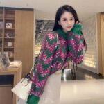 Gucci Women GG Chevron Wool Sequin Sweater Crewneck Mohair Polyamide Puffed Sleeves - Imagen 15