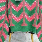 Gucci Women GG Chevron Wool Sequin Sweater Crewneck Mohair Polyamide Puffed Sleeves - Imagen 5